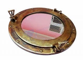Antique Brass 12 " Porthole Mirror Maritime Ship 