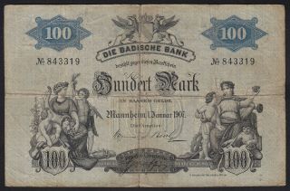 1907 100 Mark Mannheim German State Baden Old Emergency Money Banknote P S906 F