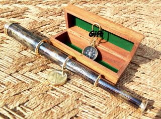 Dollond London Brass Antique Spy Glass Telescope Handmade Nautical Wooden Box