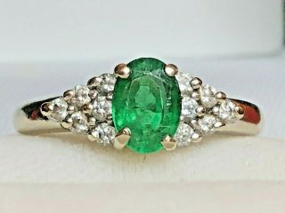 Vintage Estate 14k Gold Natural Green Emerald Diamond Ring Wedding Engagement
