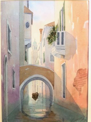 Venice Italy Canal Scene Signed Watercolor Vintage 1990