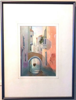 Venice Italy Canal Scene Signed Watercolor Vintage 1990 2