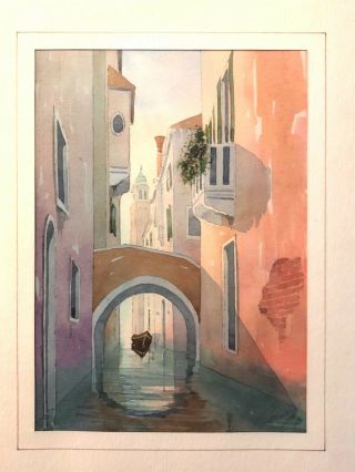 Venice Italy Canal Scene Signed Watercolor Vintage 1990 3