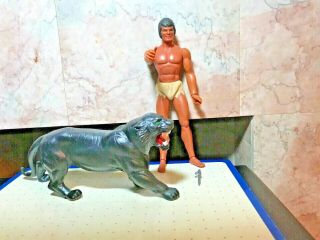 Vintage 1971 Mattel Big Jim Jeff Tarzan W/black Panther 10” Jungle Cat E - 76