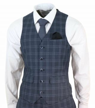 Mens Slim Fit 3 Piece Check Suit Prince Of Wales Classic Vintage Wedding Prom 3