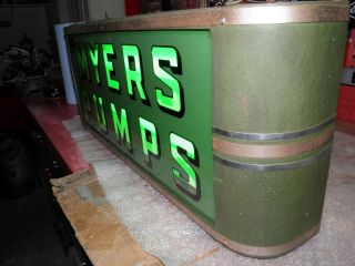 Vintage Rare Myers Pumps Lighted Art Deco Sign,  Green Glow,  Back Lit