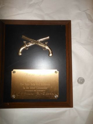 Vintage Army Allied Commander Plaque Inscribed Award Military History Gun