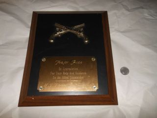 Vintage Army ALLIED COMMANDER Plaque Inscribed Award Military History Gun 2