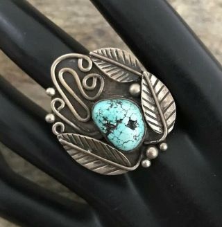 Vintage Navajo Old Pawn Sterling Silver Turquoise Ring.  Size 7