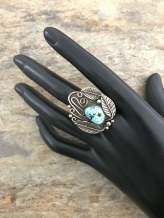 Vintage Navajo Old Pawn Sterling Silver Turquoise Ring.  Size 7 2