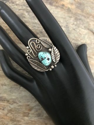 Vintage Navajo Old Pawn Sterling Silver Turquoise Ring.  Size 7 3