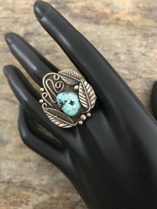 Vintage Navajo Old Pawn Sterling Silver Turquoise Ring.  Size 7 4