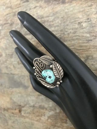 Vintage Navajo Old Pawn Sterling Silver Turquoise Ring.  Size 7 5