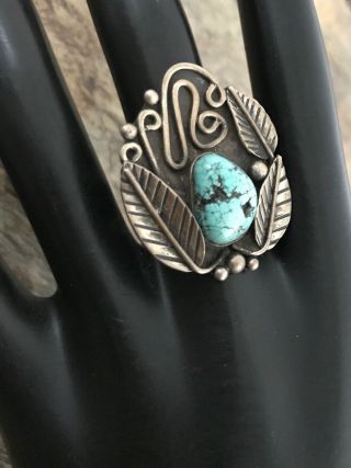 Vintage Navajo Old Pawn Sterling Silver Turquoise Ring.  Size 7 6