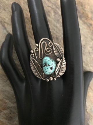 Vintage Navajo Old Pawn Sterling Silver Turquoise Ring.  Size 7 7