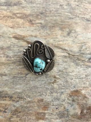 Vintage Navajo Old Pawn Sterling Silver Turquoise Ring.  Size 7 8