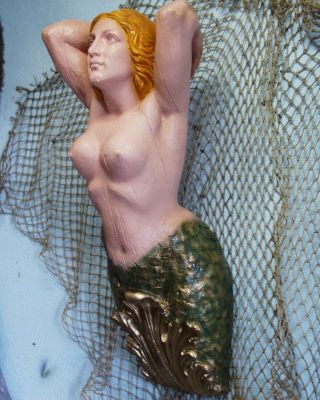 LARGE MERMAID SHIPS FIGUREHEAD NAUTICAL DECOR FOLK ART 2