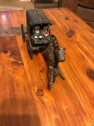 Vintage Cast Iron Metal Amish Horse Drawn Buggy Carriage Wagon with Driver,  Kids 2