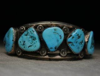 Thick Heavy Vintage Native American Navajo Turquoise Sterling Silver Bracelet