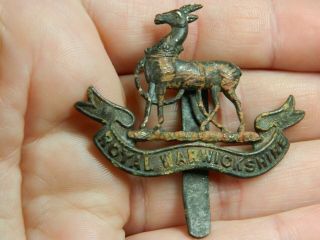 Vintage Military Badge Warwickhsire Crown Stag Ww1 / 2 Metal Detecting Detector