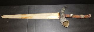 Nautical Vtg American Folk Art Swordfish Bill Horn Wood Rock Sword Larp Knight