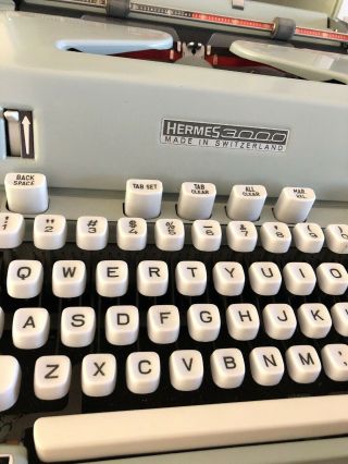 Vintage 1970 Hermes 3000 Seafoam Portable Typewriter w/ Case PICA Typeface 2