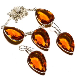 Golden Topaz With Earring Necklace 925 Sterling Silver Jewelry Sz16 - 18 "