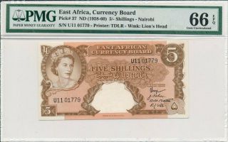 Currency Board East Africa 5 Shillings - Nairobi Nd (1958 - 60) Rare Pmg 66epq