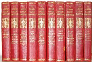 LEATHER Set; WILLIAM SHAKESPEARE ' s Complete Red• Antique Library 1909 old 3