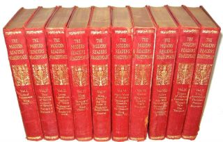 LEATHER Set; WILLIAM SHAKESPEARE ' s Complete Red• Antique Library 1909 old 4