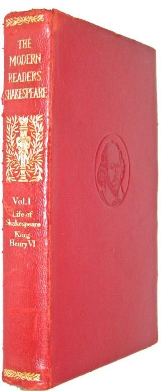 LEATHER Set; WILLIAM SHAKESPEARE ' s Complete Red• Antique Library 1909 old 5