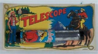 Vintage Tin Cowboy Telescope On Colorful Display Card