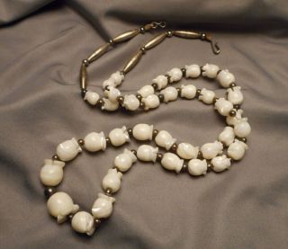 Old Southwest Necklace - Carved Mother Of Pearl Squash Blossom Beads & Sterling
