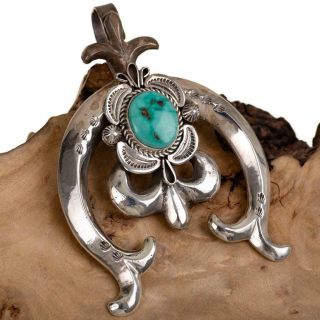 Squash Blossom Necklace Pendant Naja Turquoise Navajo Sterling Silver Platero