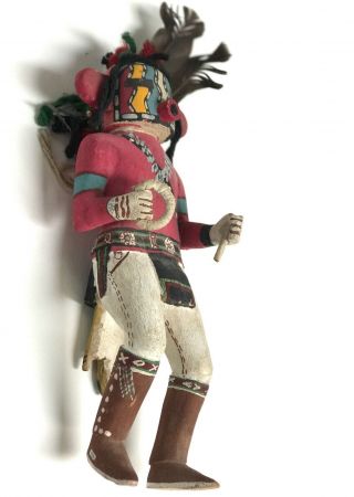 Great Antique / VTG Carved Painted KACHINA Figure HOPI ? w FEATHERS and YARN 3