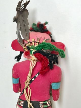 Great Antique / VTG Carved Painted KACHINA Figure HOPI ? w FEATHERS and YARN 6