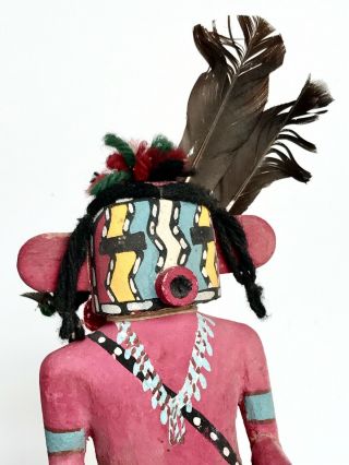 Great Antique / VTG Carved Painted KACHINA Figure HOPI ? w FEATHERS and YARN 7