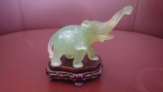Antique Chinese Carved Jade Elephant on Hardwood Stand 2