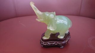 Antique Chinese Carved Jade Elephant on Hardwood Stand 3