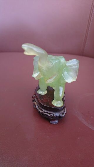 Antique Chinese Carved Jade Elephant on Hardwood Stand 4