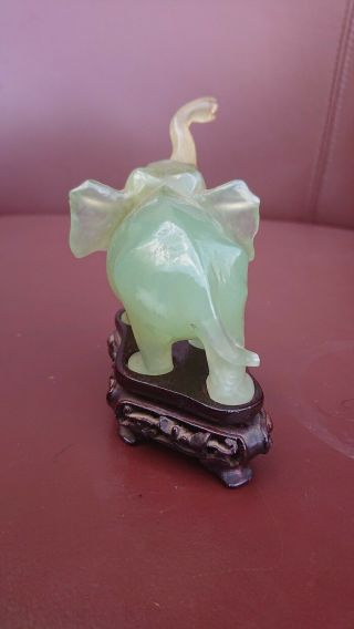 Antique Chinese Carved Jade Elephant on Hardwood Stand 5