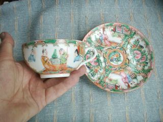 Old Vintage Antique Chinese Famille Rose Enamelled Tea Cup Saucer Hong Kong 1920 2