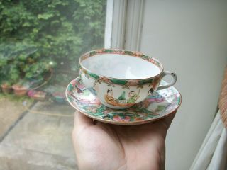 Old Vintage Antique Chinese Famille Rose Enamelled Tea Cup Saucer Hong Kong 1920 5