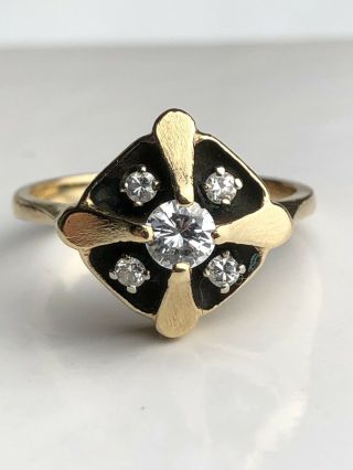 Victorian Diamond Ring Size 6.  5 Black Enamel Solid 14k Gold Band Vintage Antique