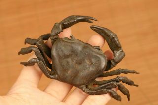 Rare Old Bronze Vivid Crab Statue Figure Tea Pot Lid Stand Tea Tray Ornament