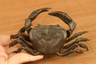 rare old bronze vivid crab statue figure tea pot lid stand Tea tray ornament 2