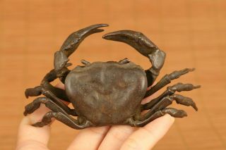 rare old bronze vivid crab statue figure tea pot lid stand Tea tray ornament 3