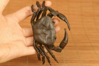 rare old bronze vivid crab statue figure tea pot lid stand Tea tray ornament 4