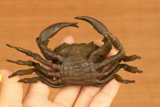 rare old bronze vivid crab statue figure tea pot lid stand Tea tray ornament 5