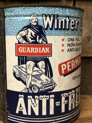 RARE Vintage WINTER GUARD Guardian Anti Freeze 1 Gallon Not Oil Can Sign 6
